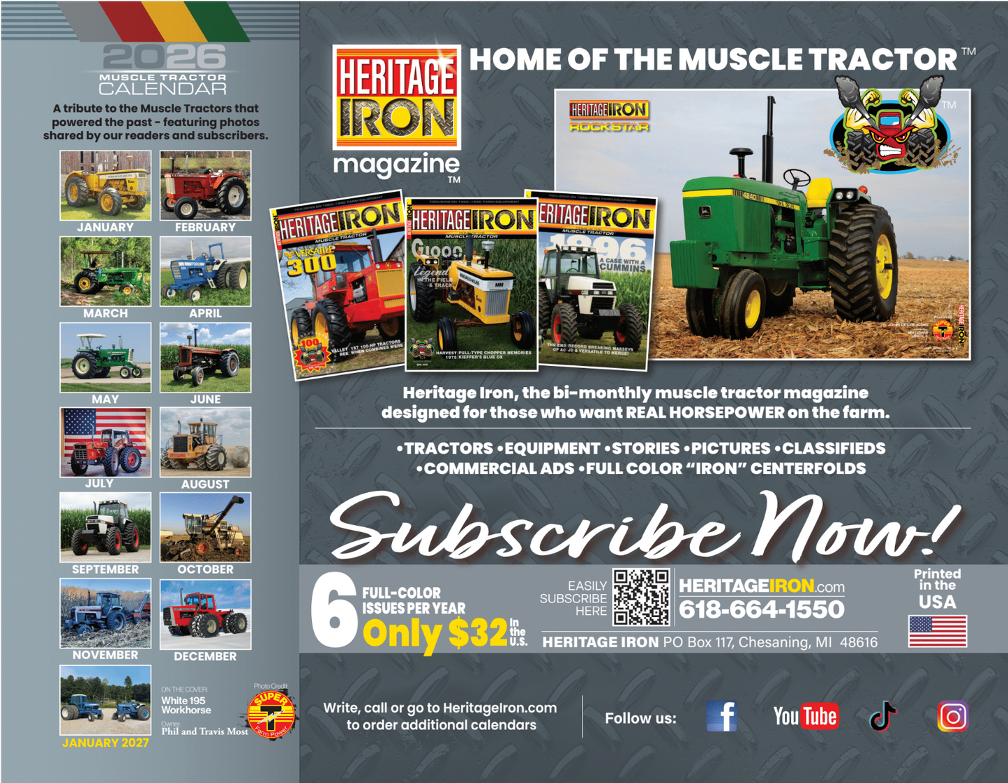 2026 Heritage Iron MUSCLE TRACTOR Calendar