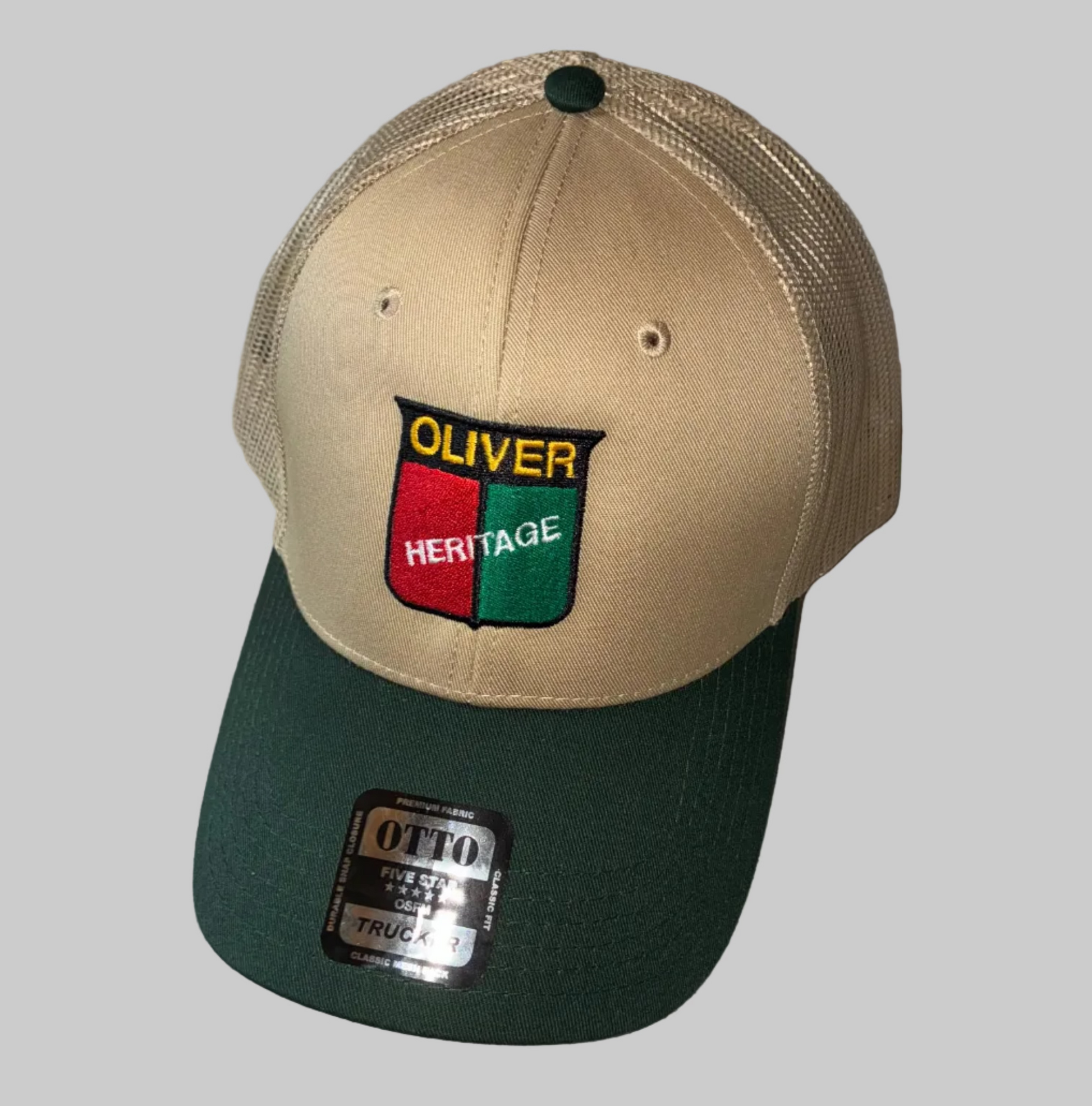 Beige and green cap with 'Oliver Heritage' logo